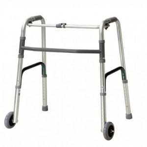 Deluxe Folding Walker, One Button with 5″ Wheels