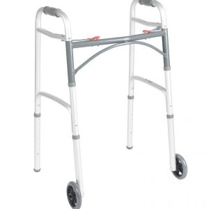 Deluxe Folding Walker, Two Button with 5″ Wheels