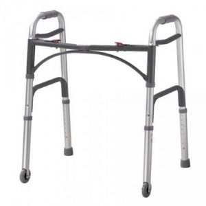 Deluxe Folding Walker, Two Button with Wheels