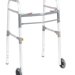 Universal (Adult or Junior) Folding Walker, Two Button with 5″ Wheels