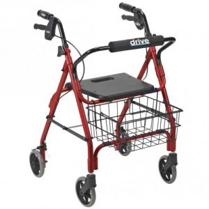 Deluxe Aluminum Rollator with Plastic Seat, 6″ Casters with Lever Locks. 4-Wheel Rollator