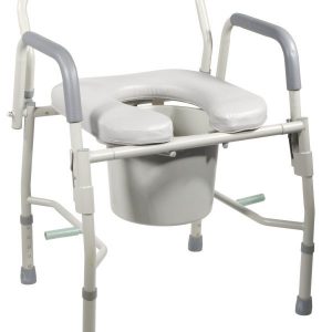 Deluxe Steel Drop-Arm Commode with Padded Seat