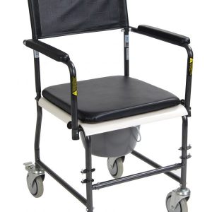 Portable, Upholstered Commode with Wheels and Drop-Arm