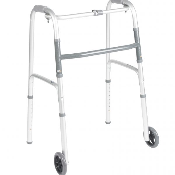 Deluxe Folding Walker, One Button with 5″ Wheels – Welcare Pharmacy ...