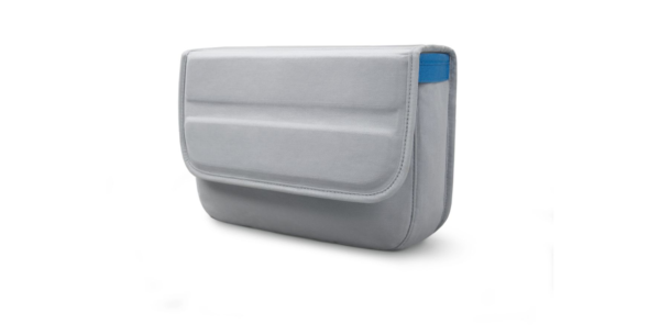 gray with blue strip bag, white background